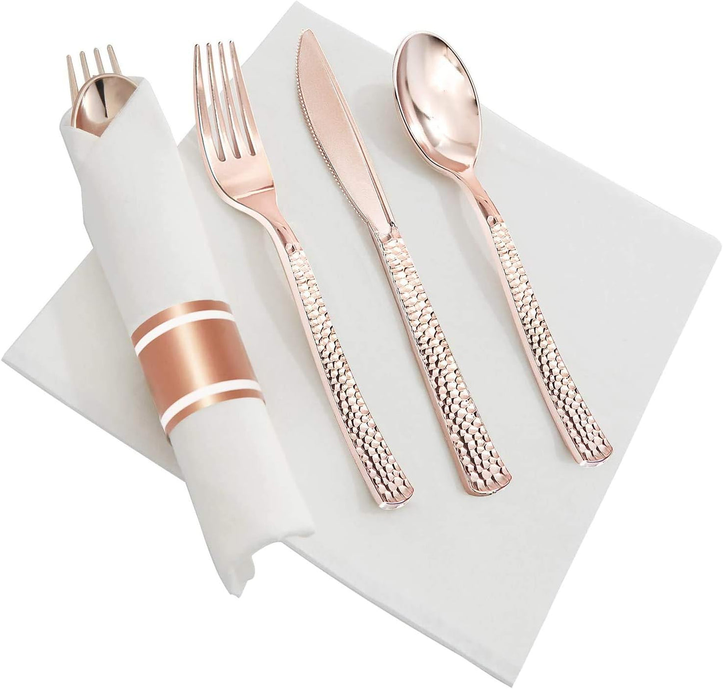 Supernal 360pcs Silver Plastic Cutlery,Elegant Plastic Silverware,Silver Hammed Silverware,Disposable Flatware,Include 120 Forks,120 Knvies,120 Spoons,Perfect for Birthday,Party,Wedding