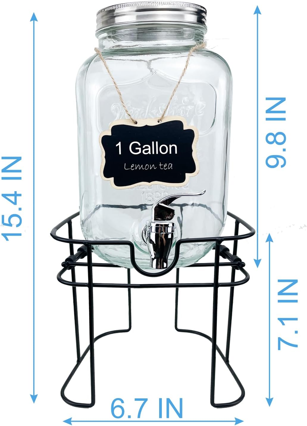 1 Gallon Glass Drink Dispenser for Parties, 2 Packs Juice Lemonade Ice Tea Water Dispenser with Stand, HENABLE Beverage Dispensers with Spigot for BBQ, Picnic, Party