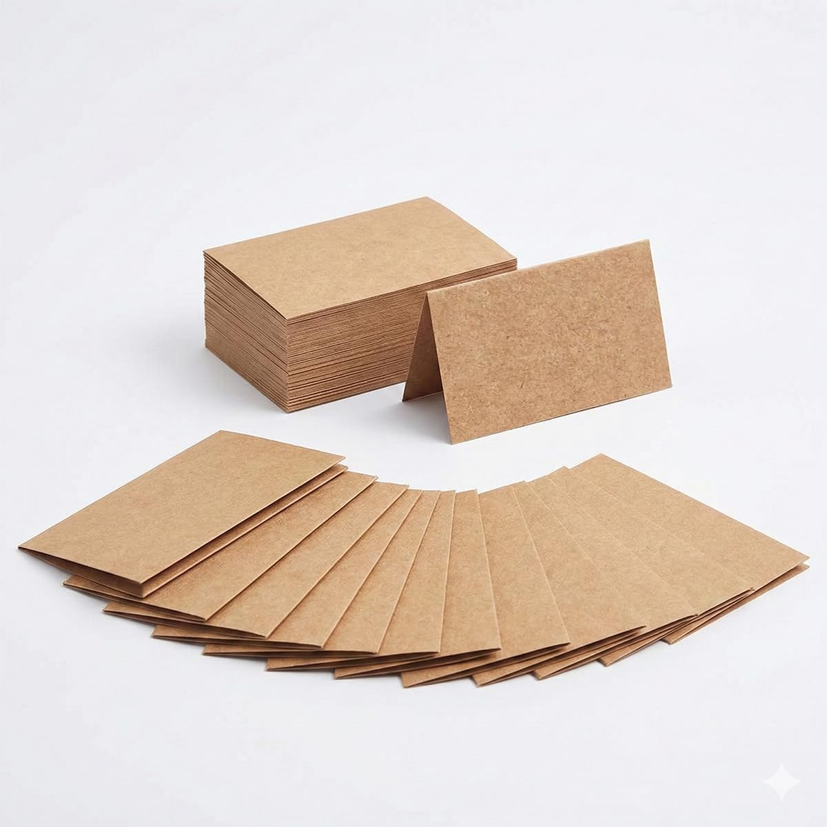 Place Cards - 150 Pack Kraft Tent Cards, 4 x 3.5 in Double-Sided Name Cards for Table Setting with Pre-Scored Fold, Rustic Wedding Seating Cards & Food Labels for Party Buffet