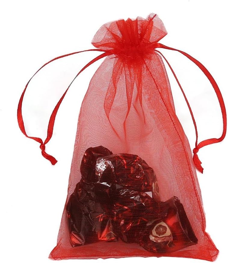 HRX Package 100pcs White Organza Bags, 4x6 inch Mesh Bags Drawstring Gift Bags Jewelry Pouches for Candy Wedding Favors Christmas