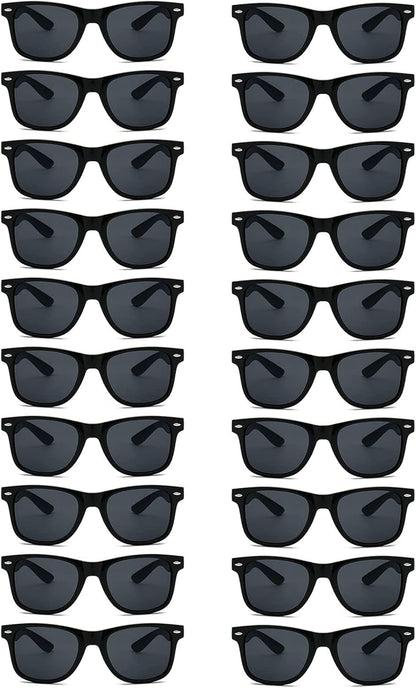20 Pairs Bulk Sunglasses for Adult Retro 70s 90s Cheap Glasses (Black)