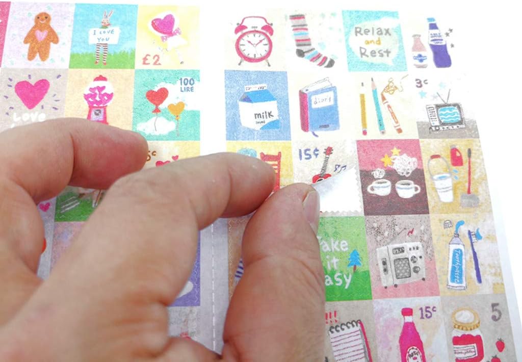 ALIMITOPIA Adhesive Sticker,12 Sheets(240pcs) Stamp Shape DIY Decorative Paper Paster Ornament Mark