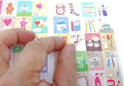ALIMITOPIA Adhesive Sticker,12 Sheets(240pcs) Stamp Shape DIY Decorative Paper Paster Ornament Mark