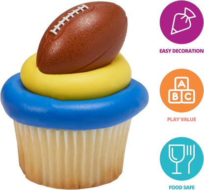 DECOPAC 3D Football Rings, Cupcake Decorations, Food Safe Cake Toppers – 24 Pack