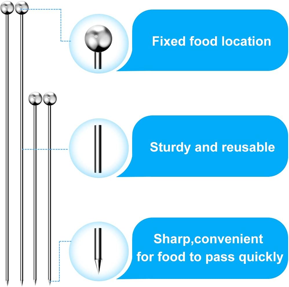 15PCS Cocktail Picks for Drinks, Stainless Steel Cocktail Toothpicks, Reusable Cocktail Skewers, Garnish Picks Bloody Mary Skewers, Metal Martini Picks for Olives Appetizers Fruit (4.3 Inch)
