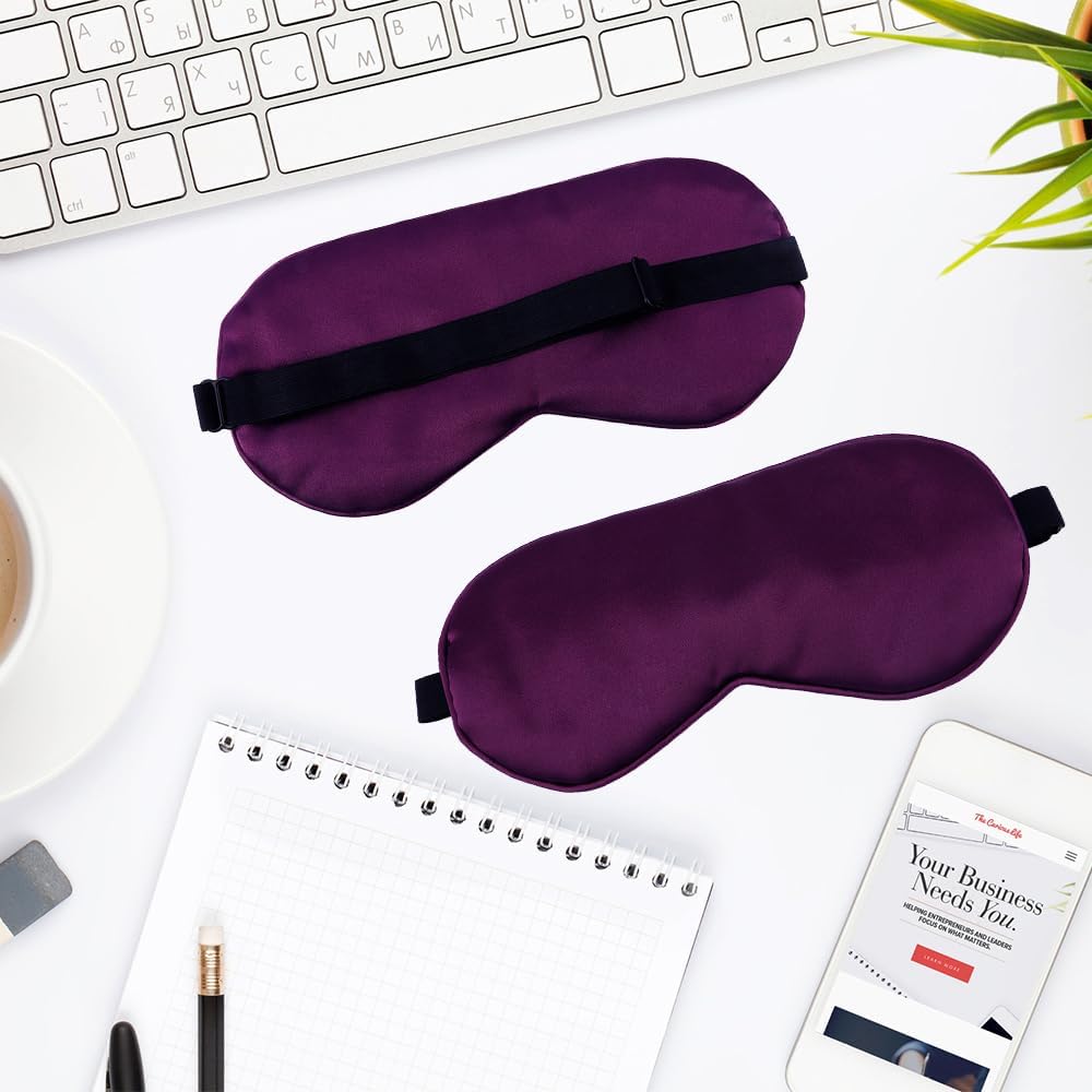 2 PCS Black Satin Sleep Masks, Adjustable Silk Eye Mask for Sleeping, Blind Folds Soft Breathable Blindfold for Adults Couples Play Party Games Airplane Travel Essentials Eye Covers Patches Night Mask