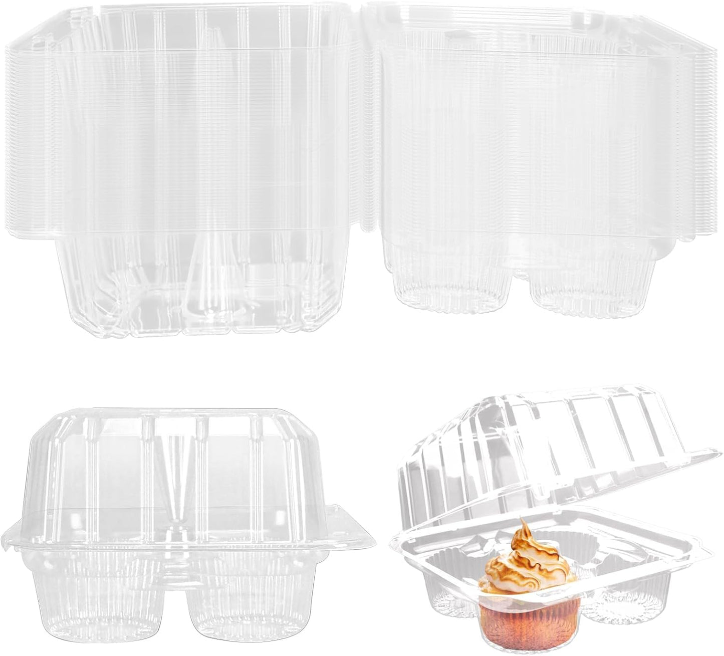 40 Pack 4-Compartment Clear Plastic Cupcake Boxes, 4-Cavity Cupcake Holders, Clear Cupcake Containers (20)