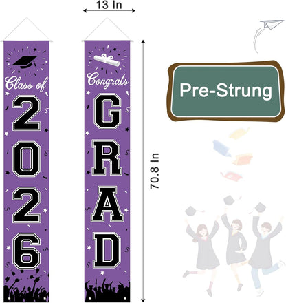 2026 Graduation Decorations, Graduation Banner Class of 2026, Hanging Congratulations/Congrats Grad Banner for Door and Porch, Party Decor - Black