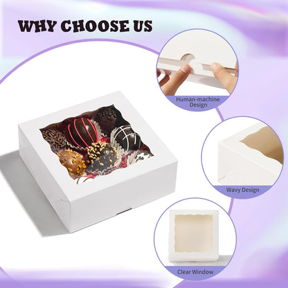 20 Pack Bakery Boxes 5x5x2 Inches Chocolate Covered Strawberries Boxes for 4 Mini Cake & Cookies Macaron Pie Browines boxes