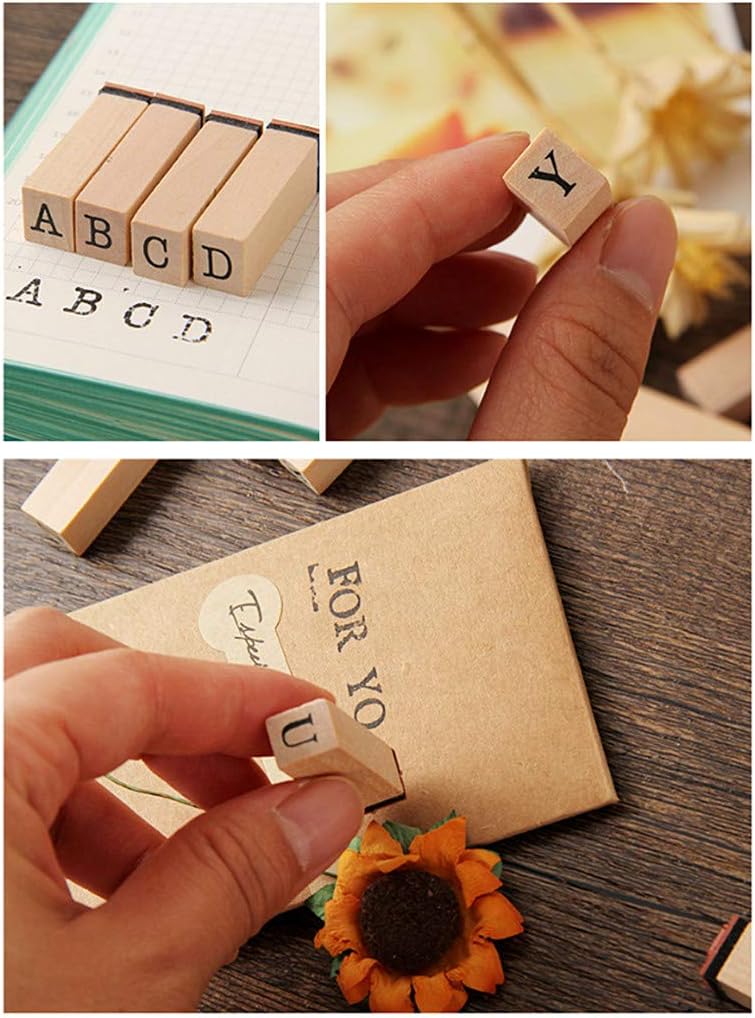 Diary Stamp Set,Wooden Rubber Signet for Children DIY Scrapbooking Card Making(25pcs,Happy Life)