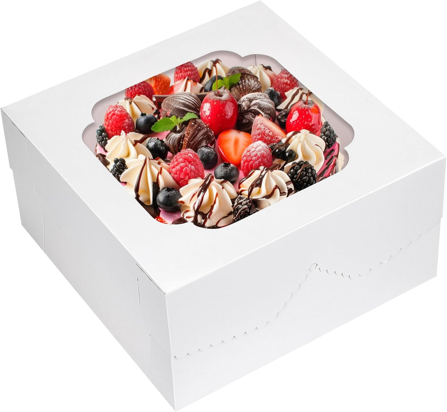 Moretoes 24pcs Cake Boxes, 10x10x5 Inches White Square Bakery Boxes with Window Cajas Pasteles for Cake, Mother's Day, Pastries, Chocolates, Cookies, Pie, Birthday Party, Wedding, Graduation