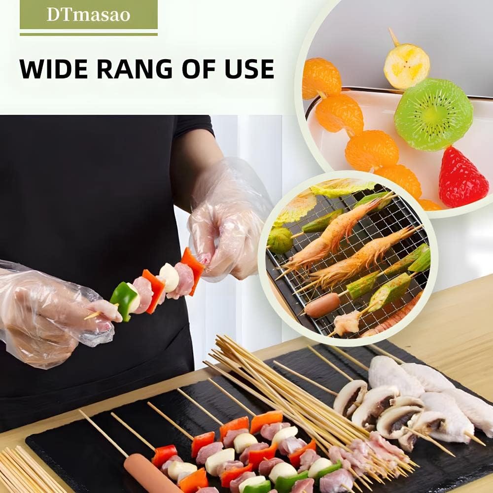 DTmasao 200PCS 12 inch Bamboo Skewers for Wooden Sticks， BBQ，Appetiser，Fruit，Cocktail，Kabob，Chocolate Fountain，Grilling，Kitchen，Crafting and Party. Φ=3mm, More Size Choices 6"/8"/10"/12"/36"