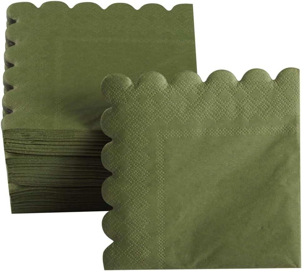 100 Pack Cocktail Napkin 2-Ply Scalloped Edged Dessert Napkins Folded 5 x 5 Inches Disposable Napkins for Dinner Wedding Birthday Party Bridal Anniversary Reception Event (Pink)