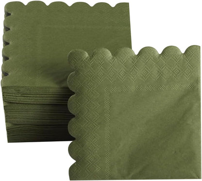 100 Pack Cocktail Napkin 2-Ply Scalloped Edged Dessert Napkins Folded 5 x 5 Inches Disposable Napkins for Dinner Wedding Birthday Party Bridal Anniversary Reception Event (Pink)