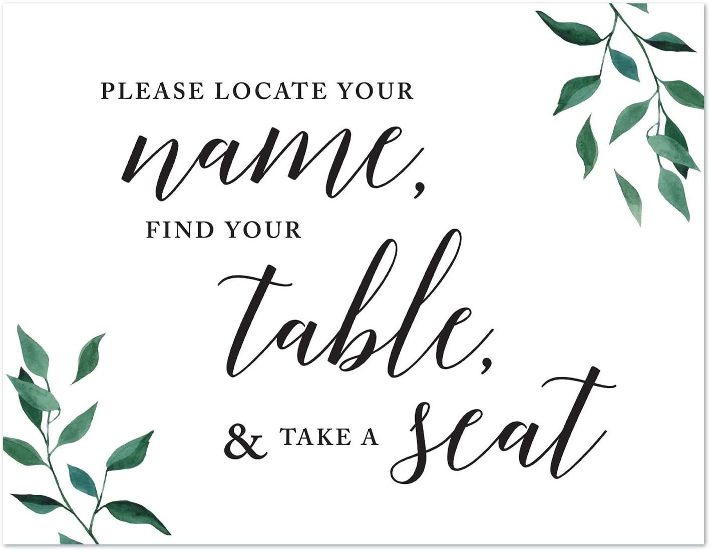 Andaz Press Wedding Party Signs, Natural Greenery Green Leaves, 8.5x11-inch, Bridal Shower Scavenger Hunt, 1-Pack - Colors B