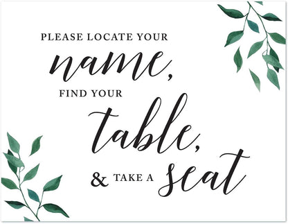 Andaz Press Wedding Party Signs, Natural Greenery Green Leaves, 8.5x11-inch, Bridal Shower Scavenger Hunt, 1-Pack - Colors B