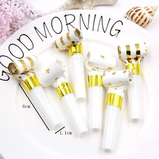 lasenersm 30 Pieces Party Blower Noisemakers Blowouts Whistles Party Squawkers Fringed Noise Maker Blowouts Noisemakers Funny Party Blowouts Blowers Musical Blowouts Party Horns Noisemakers, Golden