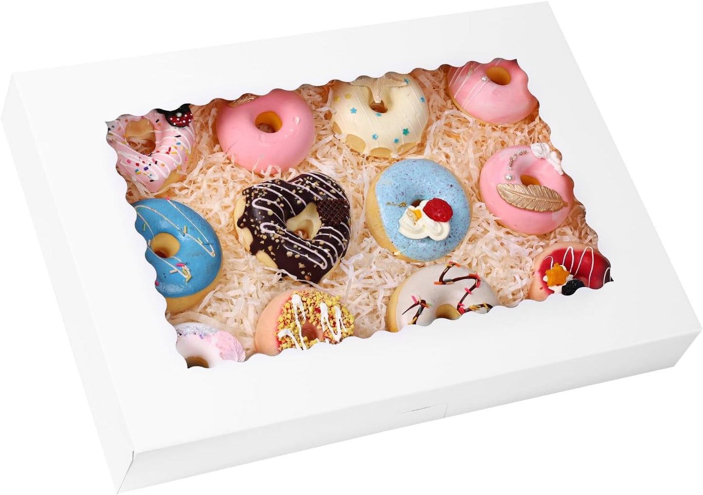 Moretoes 40pcs Large Bakery Boxes, 16x11x2.5 Inches Auto-Popup Cookie Boxes with Window for Donuts, Treats, Pastries, Pies, Muffins, Chocolate Covered Strawberries