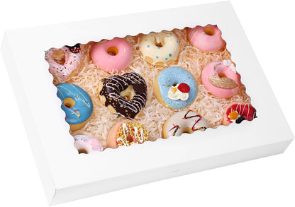 Moretoes 40pcs Large Bakery Boxes, 16x11x2.5 Inches Auto-Popup Cookie Boxes with Window for Donuts, Treats, Pastries, Pies, Muffins, Chocolate Covered Strawberries