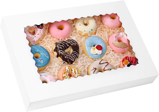 Moretoes 40pcs Large Bakery Boxes, 16x11x2.5 Inches Auto-Popup Cookie Boxes with Window for Donuts, Treats, Pastries, Pies, Muffins, Chocolate Covered Strawberries