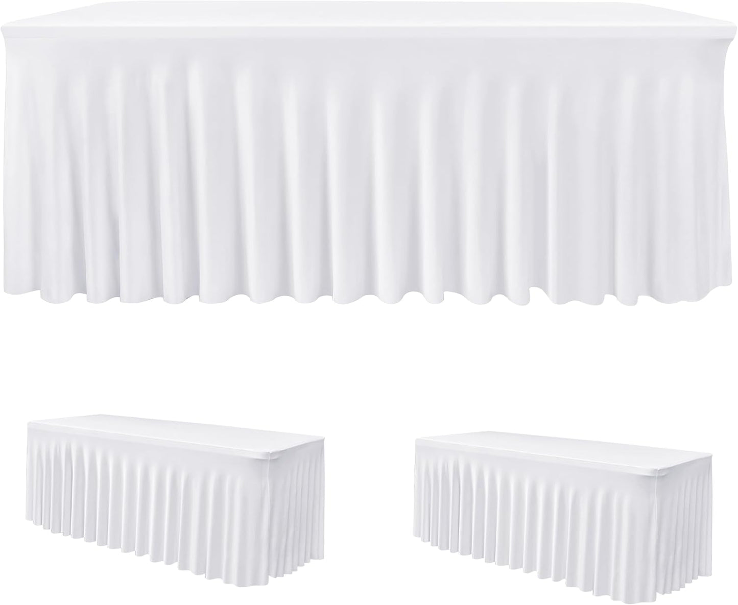 HolidayIdeas 2 Pack Spandex Table Skirt for 6 Ft Rectangle Tables, Black Fitted Stretch Tablecloth 30 x 72 Inch, Wrinkle Resistant Ruffle Design for Wedding Banquets, Trade Shows, Parties