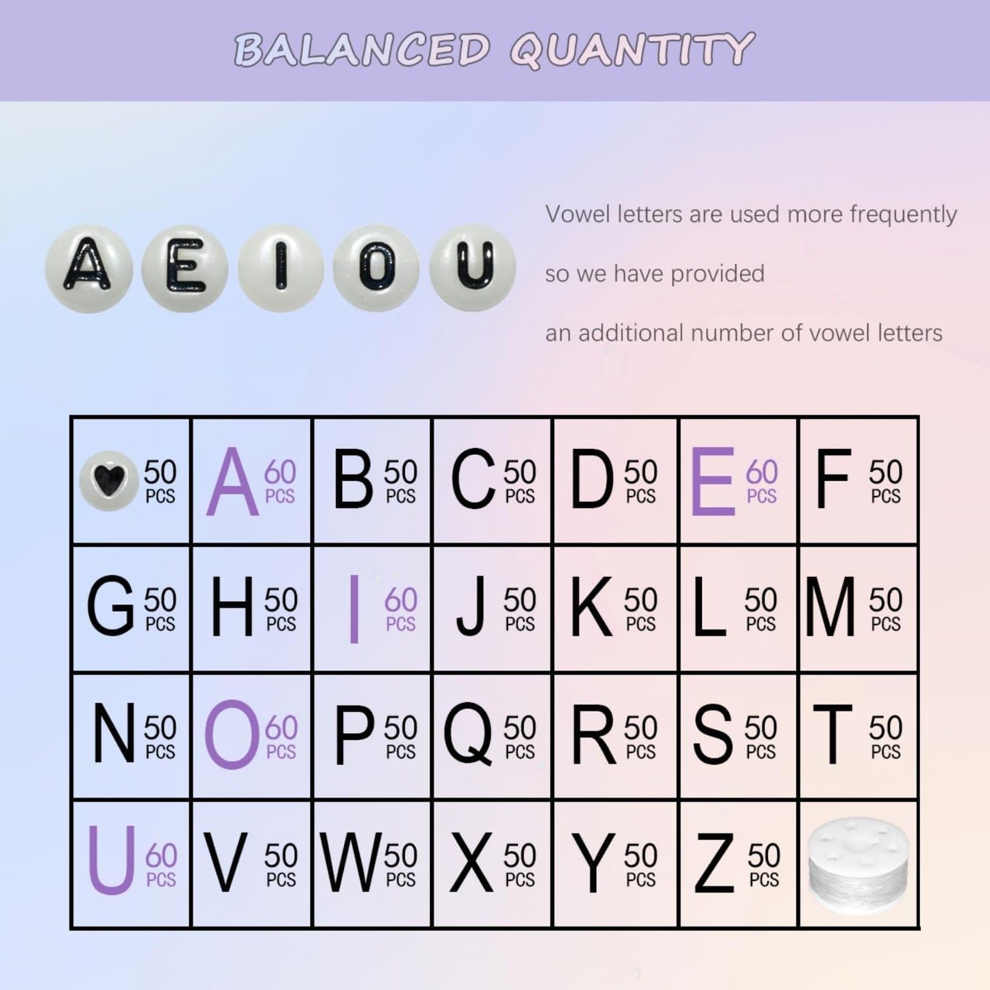 Amaney 1400pcs Glow Letter Beads, Heart Beads Whit Elastic Beading Cord,4x7mm Round Acrylic Alphabet Beads for Friend Bracelet Jewelry Making