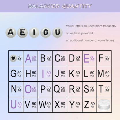 Amaney 1400pcs Glow Letter Beads, Heart Beads Whit Elastic Beading Cord,4x7mm Round Acrylic Alphabet Beads for Friend Bracelet Jewelry Making