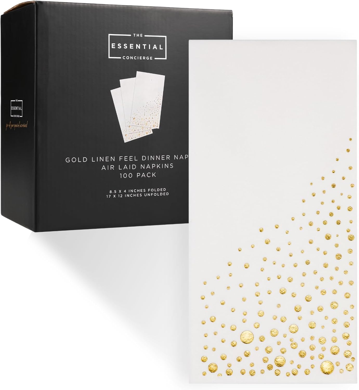 Stylish Gold Dinner Napkins, 100 White and Gold Napkins, Disposable Party Napkins, 7.5x4.25 Inch Wedding Napkins for Reception, 3-Ply Dinner Napkins, Disposable Napkins for Party, Gold Paper Napkins