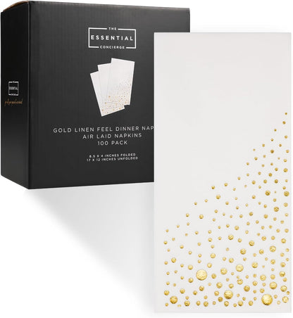 Stylish Gold Dinner Napkins, 100 White and Gold Napkins, Disposable Party Napkins, 7.5x4.25 Inch Wedding Napkins for Reception, 3-Ply Dinner Napkins, Disposable Napkins for Party, Gold Paper Napkins