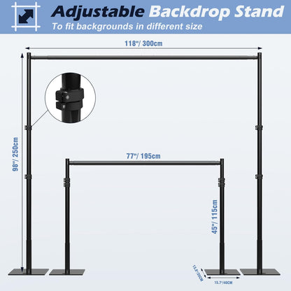 TOCRETOARE Heavy Duty Backdrop Stand, 10x10ft Pipe and Drape Backdrop Stand Kit with Adjustable Telescopic Poles Frame and Metal Base, Background Holder for Parties Wedding Birthday Photography Capacity of up to 22 lbs
