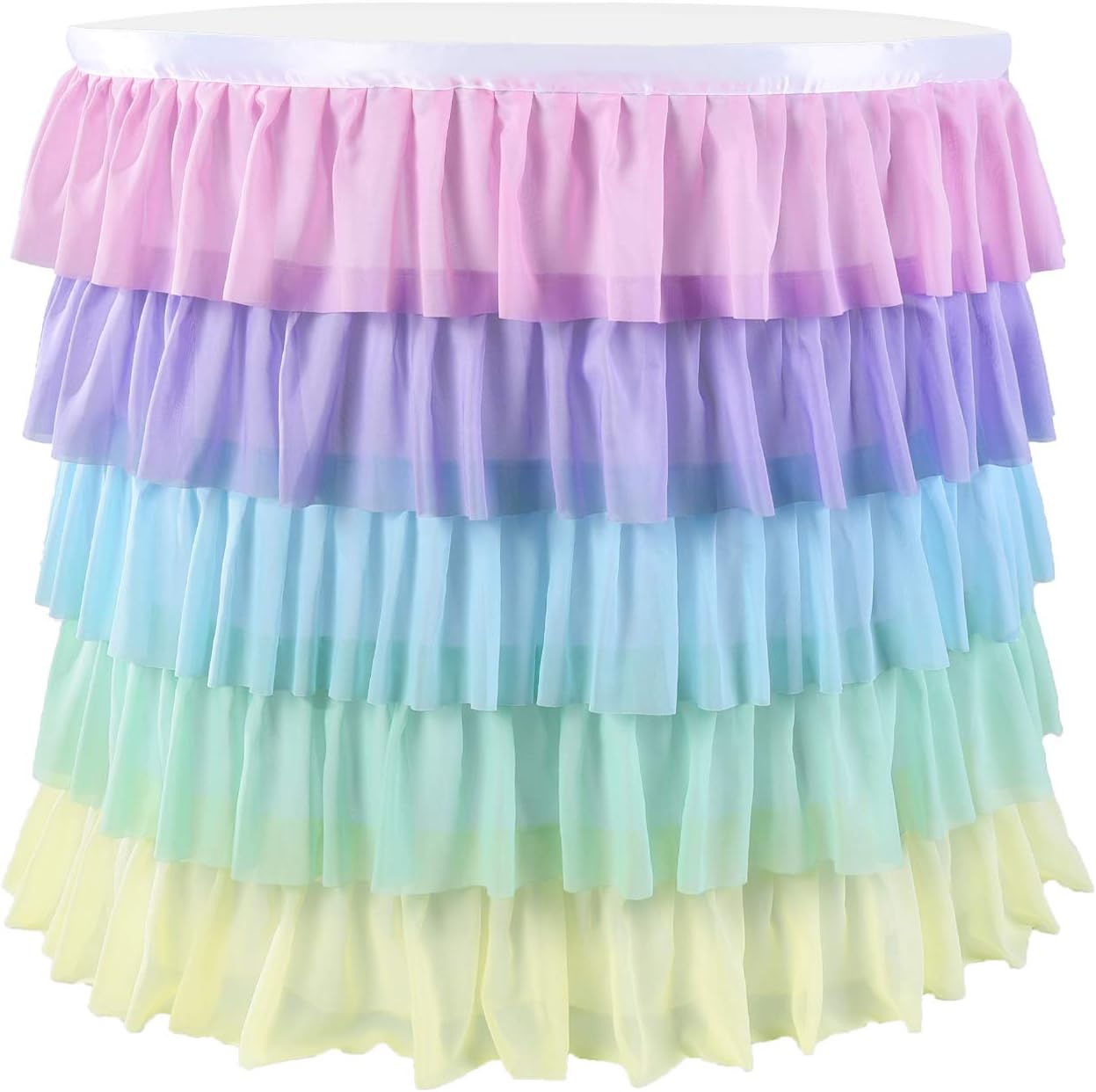 6ft Rainbow Tutu Table Skirt for Rectangle Round Tables Chiffon Table Cloth for Birthday Party Decorations Baby Shower Parties Ruffle Table Skirting