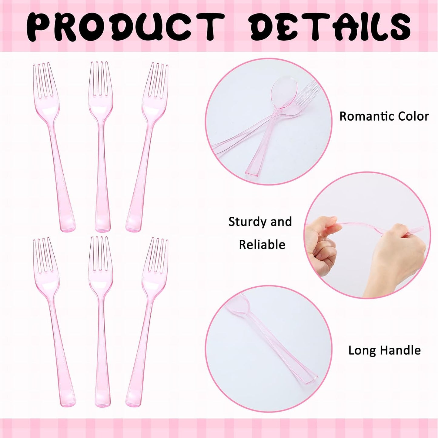 Potchen 18 Pcs Pink Plastic Silverware Set Disposable Clear Heavy Duty Serving Utensils 6 Serving Tongs 6 Spoons 6 Forks for Birthday Wedding Baby Shower Bridal Kitchen Food Ice Salad Buffet Party
