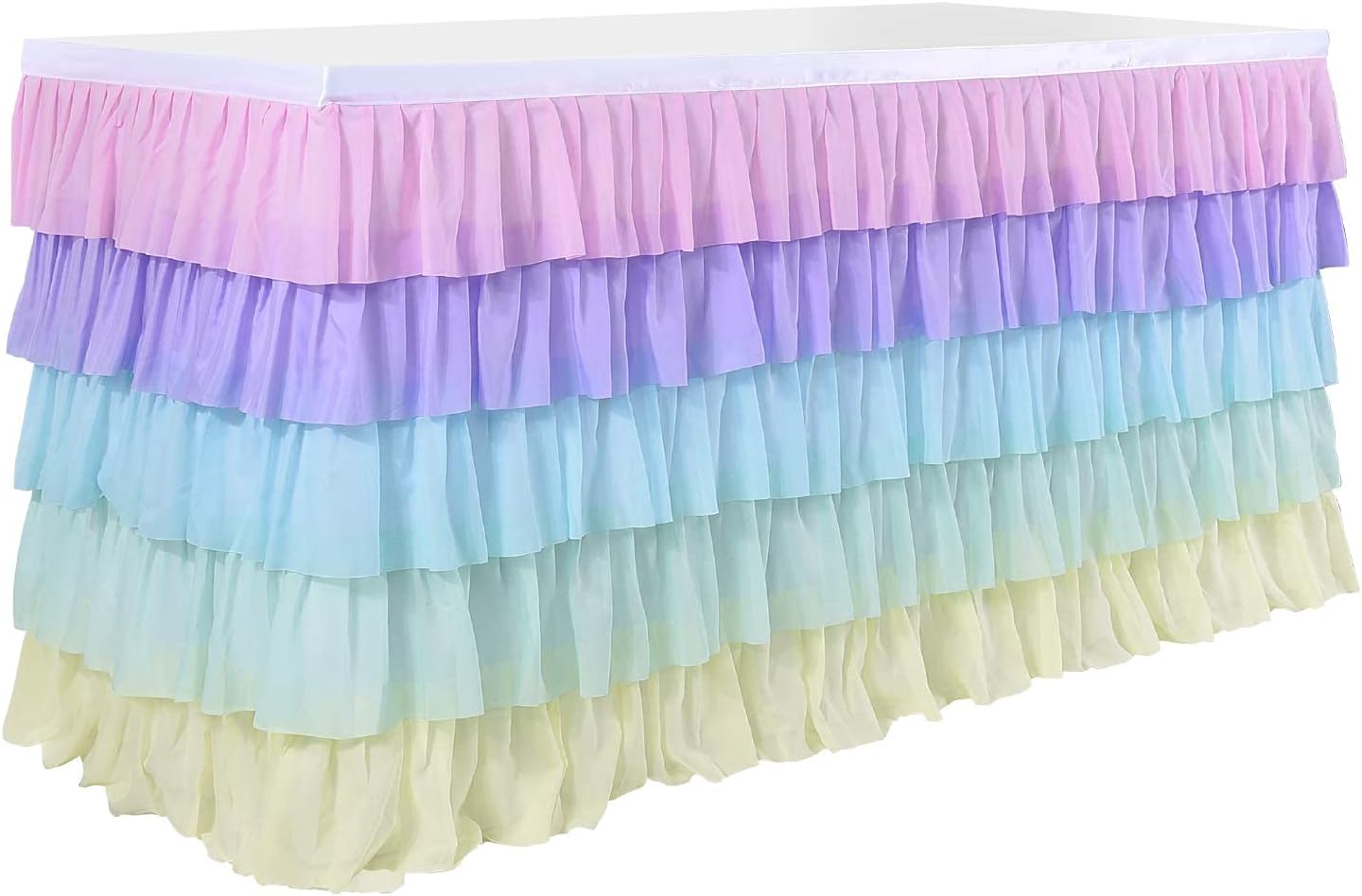 Pastel Rainbow Table Skirt Ruffle Party Tablecloth for Rectangle Table 6ft Birthday Party Baby Shower