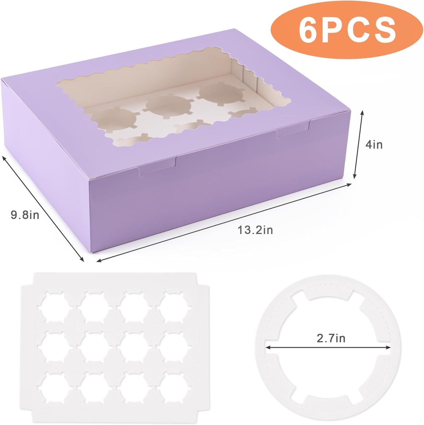Hoewina 6PCS Cupcake Boxes - Hold 12 Count Cupcake Containers with Window, Food Grade Cupcake Holder Easy Transport and Presentation - Ideal for Cupcakes, Desserts, and More