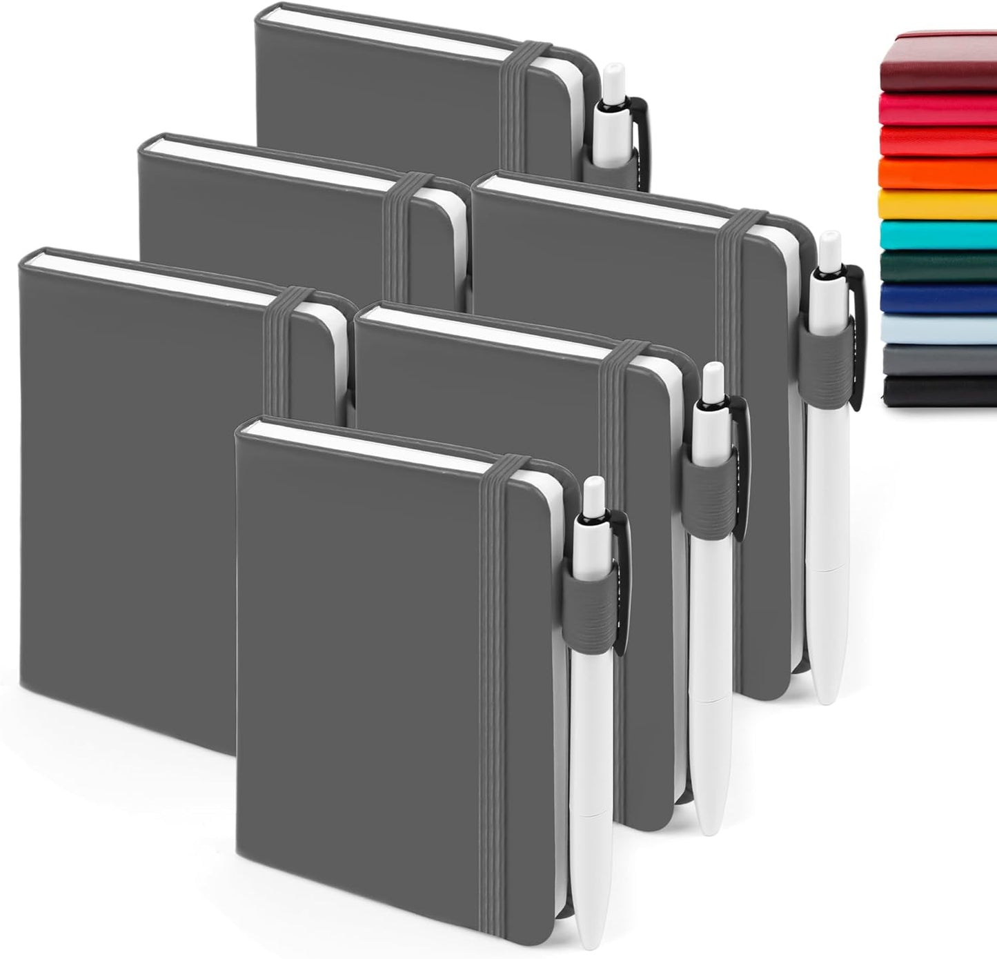 feela 6 Pack Pocket Small Notebooks Bulk, Mini Cute Memo Notepads Hardcover College Ruled Lined Journals with Pen Holder for Women Girls Office School, with 6 Black Pens, 3.5”x 5.5”, A6, Rose Pink
