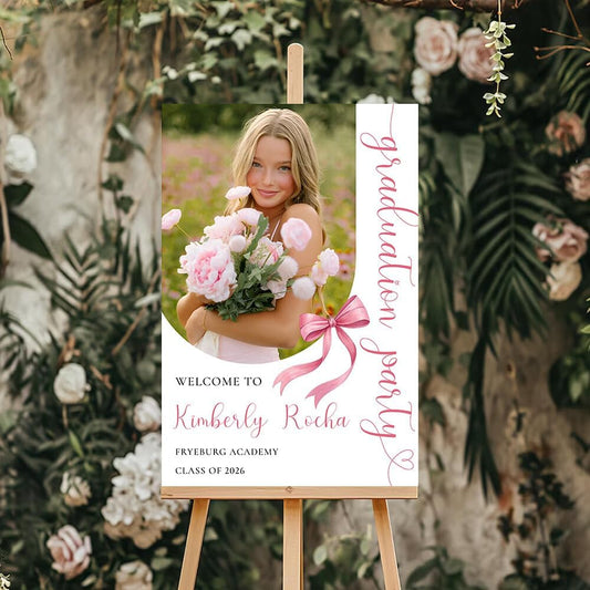 Personalized Graduation Party Welcome Sign With Photo, Class Of 2026 Yard Sign, Graduation Senior Sign 2026, Modern Minimalist Graduation Welcome Sign, Graduate Yard Sign, Pink Graduation Decorations