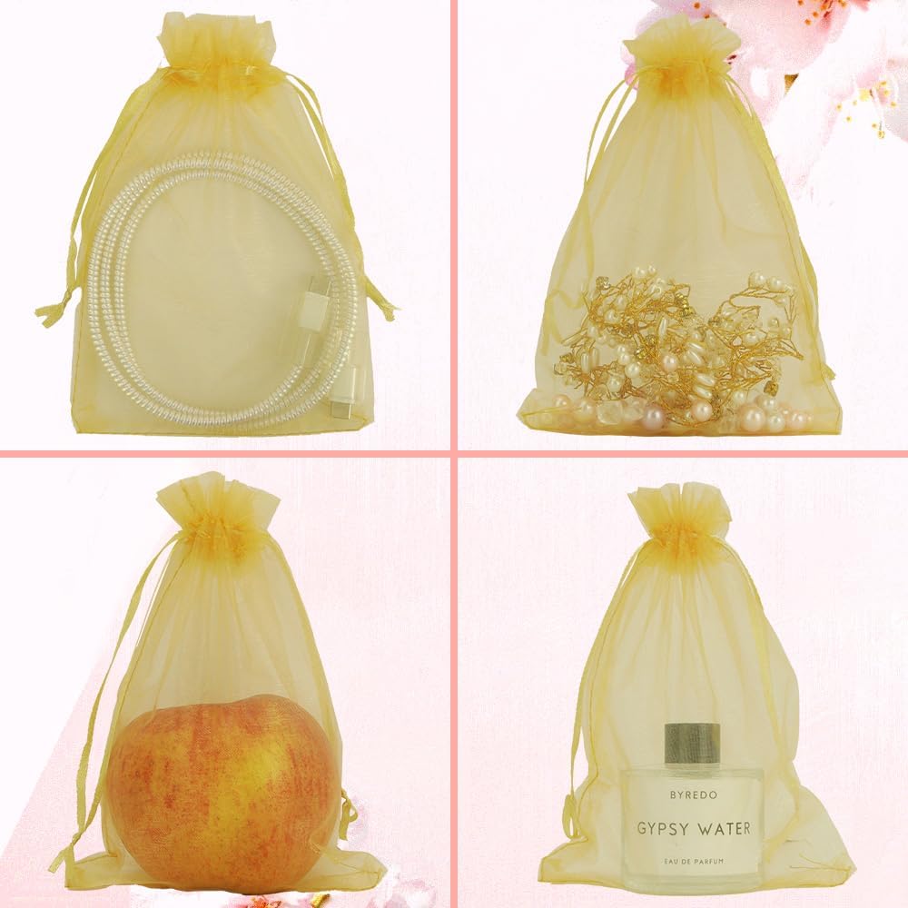 Organza Bags, Organza Bags 5 x 7 Inch, 50 Pcs White Sheer Party Favor Mesh Bag with Drawstring, Small Jewelry Gift Candy Bag for Wedding Christmas Birthday Halloween Graduation Party Favors Supplies