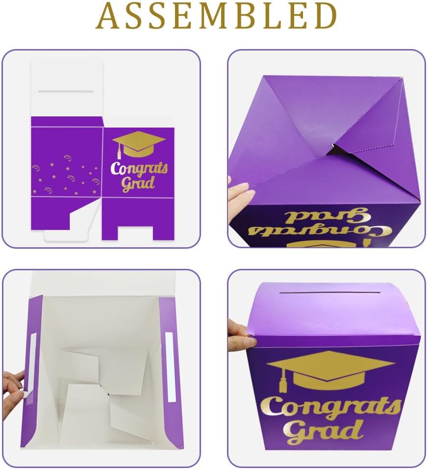 Graduation Card Box Holder, Congrats Grad Foldable Cardboard Decorations Box for Graduation Party Decoration and Grad Parties (Black)