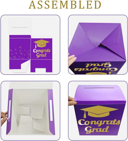 Graduation Card Box Holder, Congrats Grad Foldable Cardboard Decorations Box for Graduation Party Decoration and Grad Parties (Black)