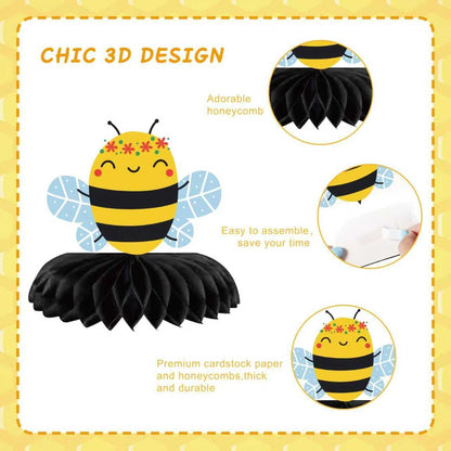 8Pcs Honey Bee Party Honeycomb Centerpieces Decoration3D Table Decoration for Bee Themed Spring Outdoor Party Gender Reveal Birthday Party Supplies