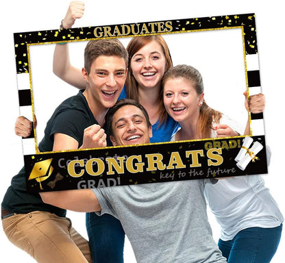 2026 Graduation Photo Booth Props Frame - Large 35.5 x 24 Inch Durable Hollow Board Picture Frame for Grad Party Decorations - Class of 2026 Selfie Prop for High School and College - Black and Gold