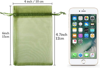 HRX Package 100pcs White Organza Bags, 4x6 inch Mesh Bags Drawstring Gift Bags Jewelry Pouches for Candy Wedding Favors Christmas