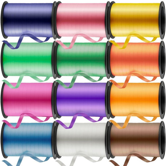 Playbees Curling Ribbon -12-Pack - 60 Foot Rolls - 240 Yards Balloon String Total - Assorted Colors Ribbon for Crafts, Gift Wrapping, Christmas Decorations, String Balloons, Tie Hair & DIY Projects