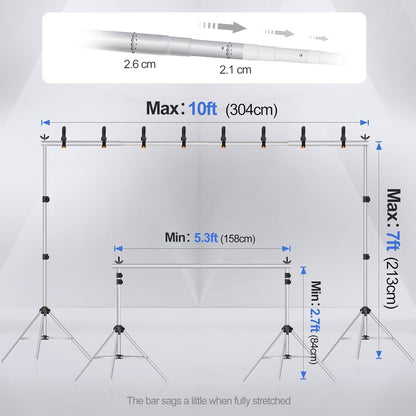 EMART Backdrop Stand 10x7ft(WxH) Photo Studio Adjustable Background Stand Support kit with 2 Crossbars, 8 Clamps, 2 Sandbags and Carry Bag for Parties, Events Decoration, Wedding, Photography -White