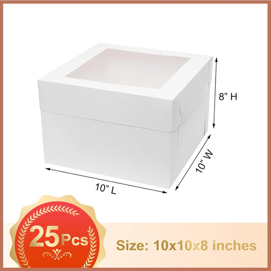 Mefleet 25pcs 14x10x6 Cake Boxes with Window Rectangle Quarter Sheet Bakery Boxes for Pastry Baking Cake, Cupcakes, Donuts, Cookies, Pie Treat Packaging White Large
