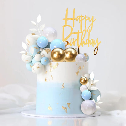 Khaki Balls Cake Topper Boho Grass Cake topper Khaki White Gold Pearl Balls Happy Birthday Cake Decorations for Wedding Birthday Boho Themed Supplies (Khaki)