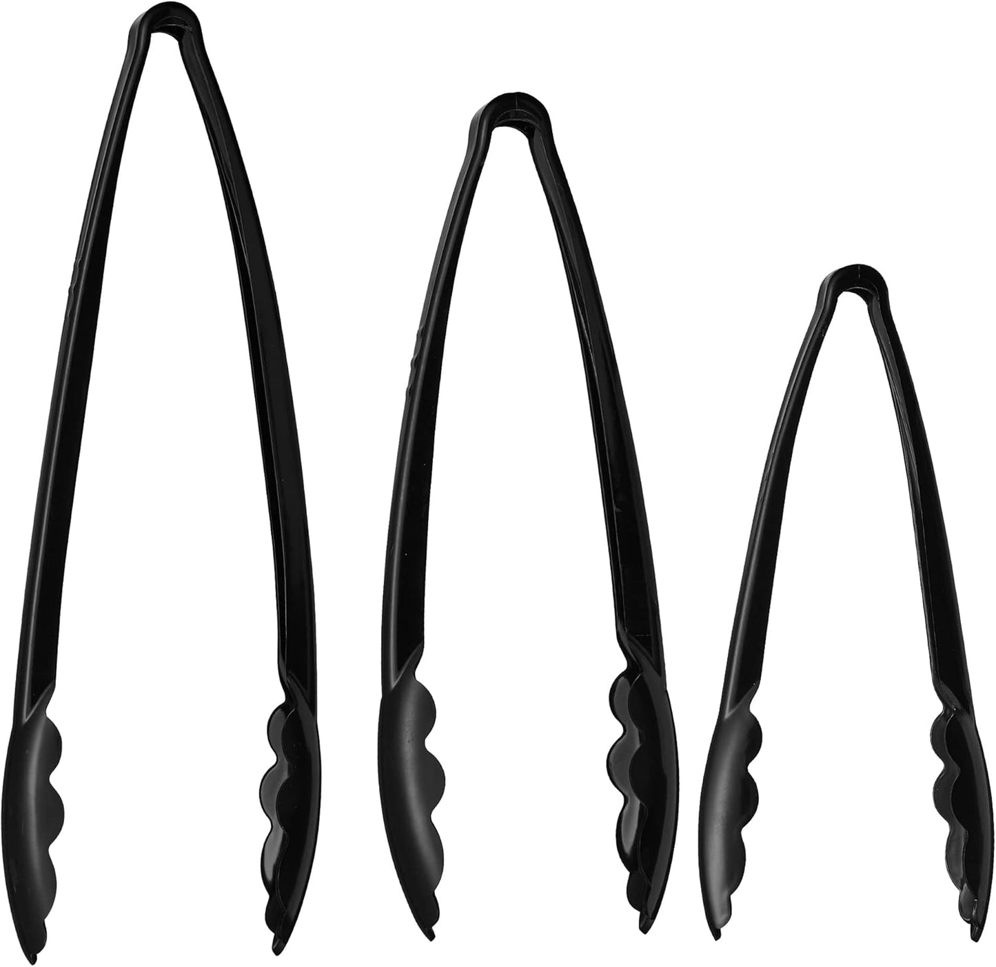 [Black Tongs 7.5'' Inches] Plasticpro 7.5'' Serving Tongs Heavy Duty Reusable Kitchen and BBQ Black Serving Tong for party's, Caterings, Events, Buffet, Weddings, And every Day use Pack of 12
