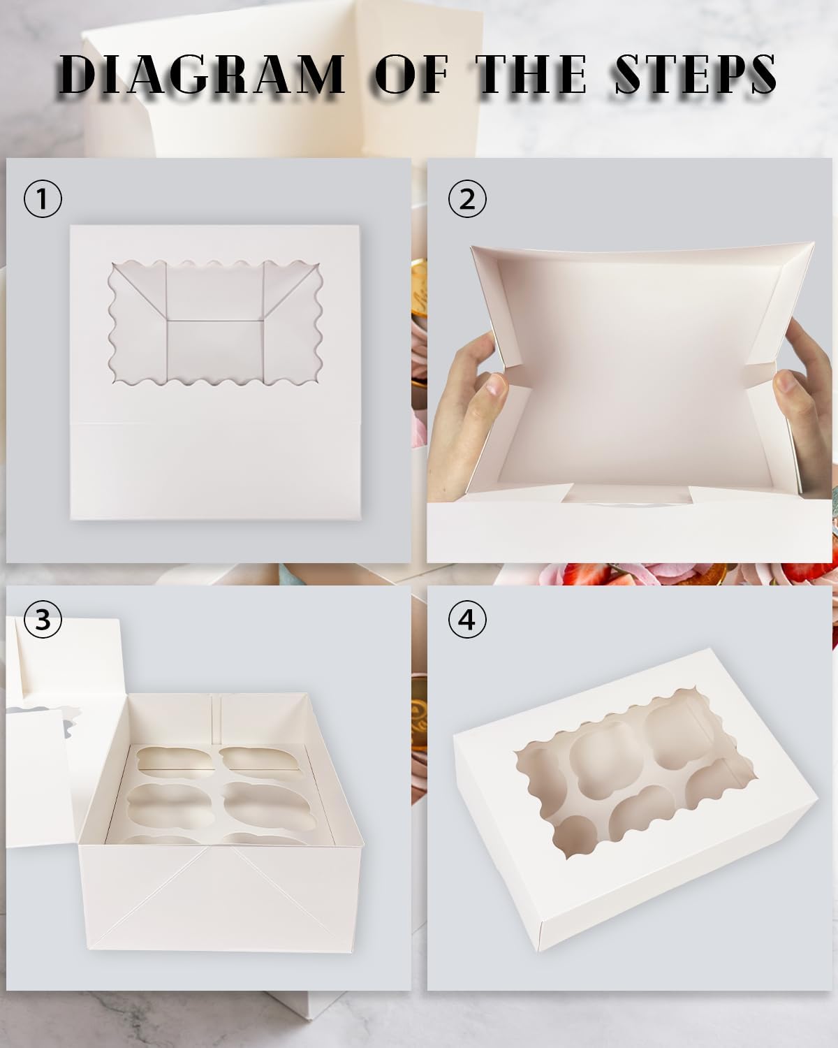 Bakepacker Auto-pop up 6 Cupcake Boxes with Window 20 Count Pink Box 9.4 x 6.1 x 3 inch Cupcake Carrier