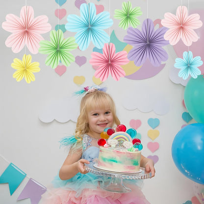 Party Hanging Paper Fans Decoration Set for Wedding Birthday Party Mother's Day Round Events Accessories Set of 8