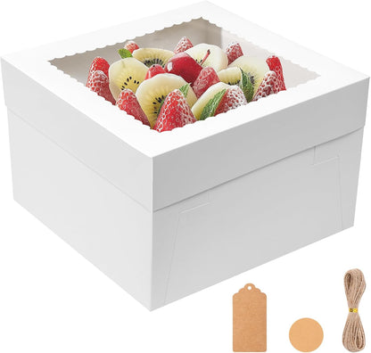 NEOACT 30 Pcs Cake Boxes, 12x12x8 Inch White Bakery Boxes with Window Cake Containers 12 Inch large Cake box for Birthday Party, Wedding,Tall Dessert Cardboard Boxes